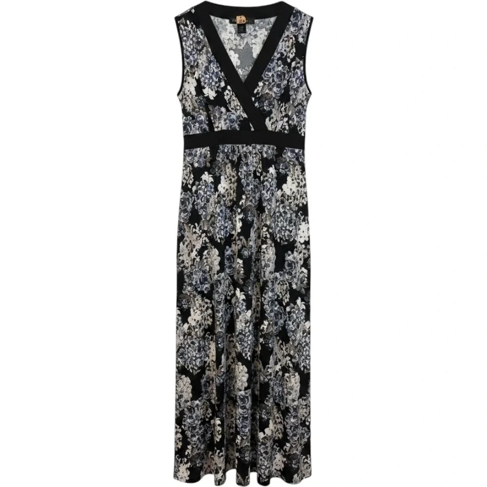 Madmazelle Y2K Black White Floral Sleeveless Stretch Maxi Dress XL Garden Long